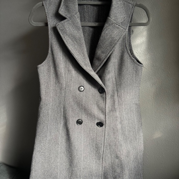 Herringbone Longline Blazer Vest - Grey/Black - Size S–M - Picture 4 of 6